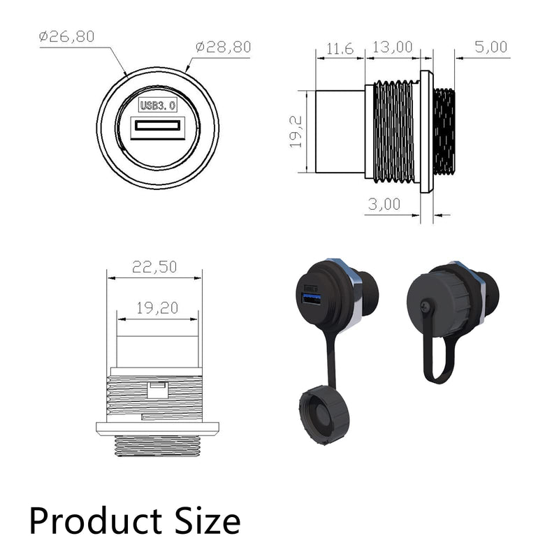 PENGLIN 5PCS USB3.0 Waterproof Connector,Industrial Panel Mount Bulkhead,Female to Female Feed Thru Data Transfer Coupler (Pack of 2) Round type USB3.0(5PCS) (Pack of 2)