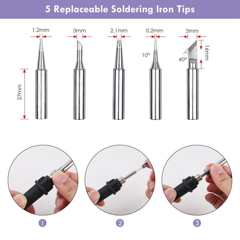 Sondiko Soldering Iron Set, 60 W/220 V Soldering Iron with Adjustable Temperature, On/Off Switch, 5 Interchangeable Tips for Soldering, Wood Engraving, Hot Cutting, Pyrography, Soldering Set for Sondiko 14-in-1 Soldering Iron Set