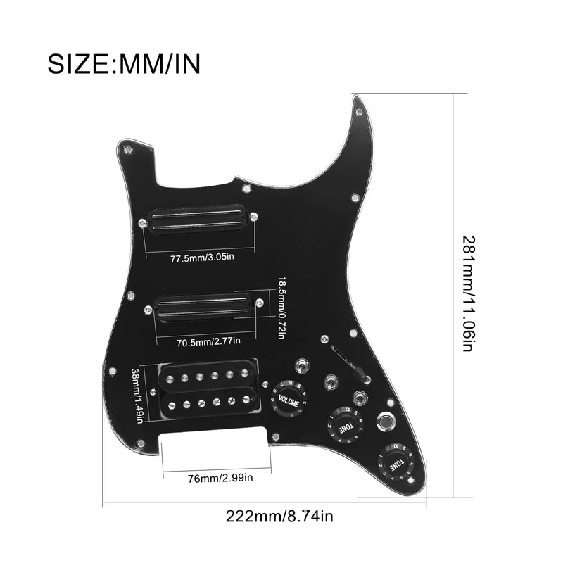 SAPHUE SSH-Coil Splitting Electric Guitar Pickguard Two Mini Humbucker + ONE Humbucker(9K/9K/15K)+Silence Switch Loaded Prewired Scratchplate (Black-Black) Black-Black