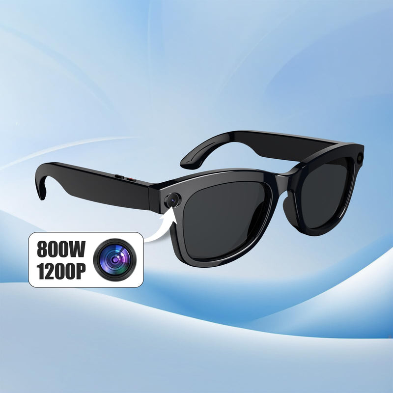 AI Smart Glasses with 800W Camera, Video Recording, Real-Time Translation, Music Control, WiFi/Bluetooth 5.3 Smart Eyewear for Meeting Records, Traveling Scenery, Life Moments