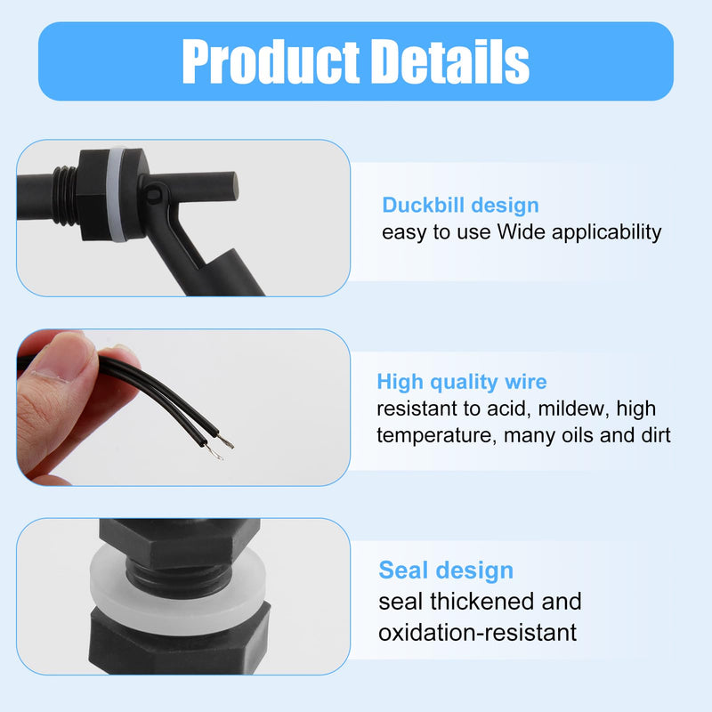 Pack of 4 Float Switch Water Level Sensor, Float Switch, Side Mounted Horizontal Float Switch, Liquid Float Switch for Tank, Pool, Horizontal, Aquarium