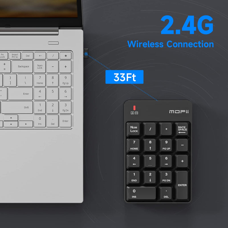 [AUSTRALIA] - MOFII Wireless Number Pad - 2.4G Numeric Keypad Silent 19 Keys USB Keypads, Portable Financial Accounting Numpad 10 Key for Laptop/Notebook/Surface Pro/PC - Black Wireless Black kaypad 