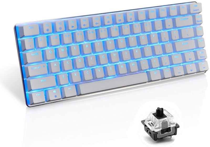 LexonElec Wired Gaming Keyboard AK33 Blue LED Backlit 82 Keys USB Mechanical Pro Gamer Keypad for Office Typists Playing Games (Black Switch,White) White