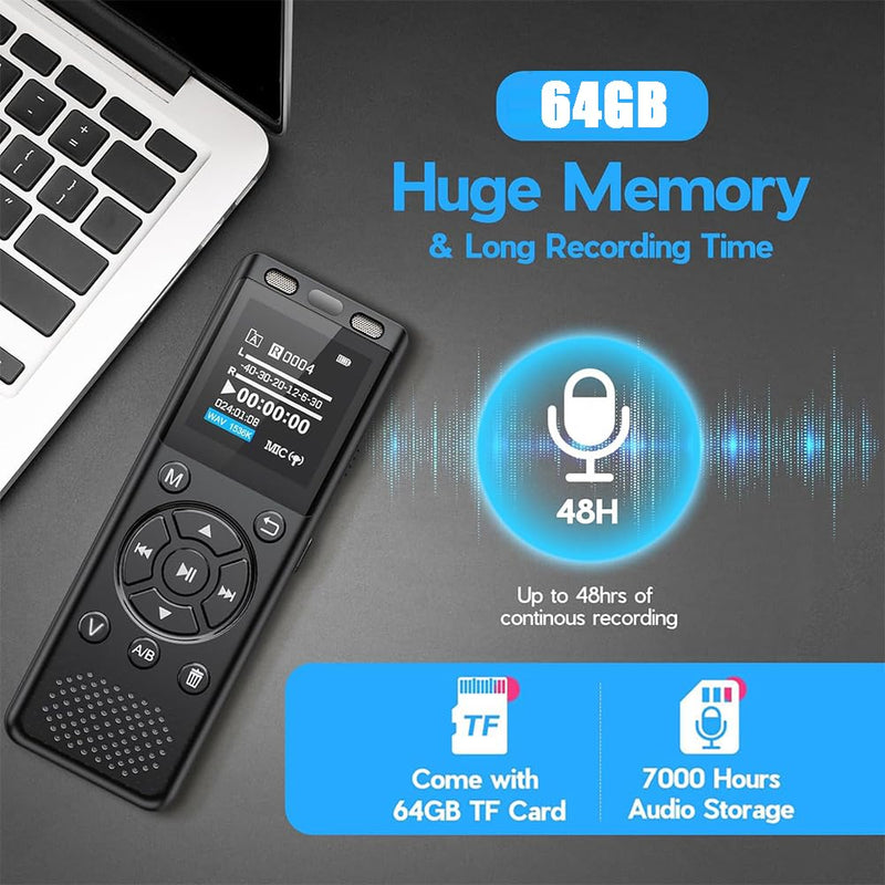 Tonfarb 64GB Digital Voice Recorder with Playback,Audio Recording Device for Lectures Meeting/Classes/Interviews,Tape Recorder with Voice Activated,Password,Noise Reduction,A-B Repeat,MP3 Player Etc