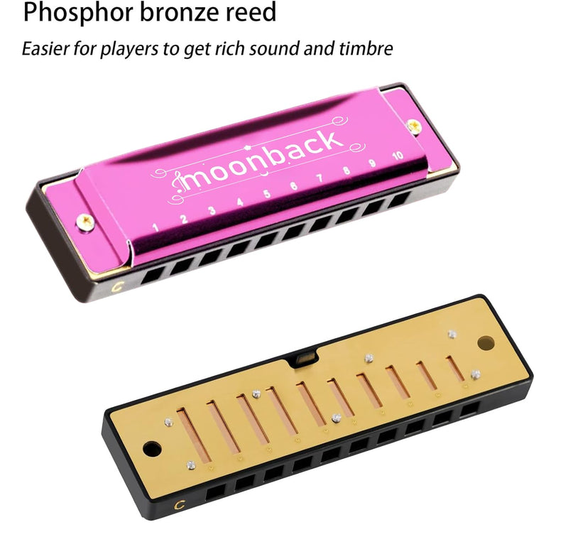 [AUSTRALIA] - Harmonica, Harmonica Holder Set, 10 Holes Harmonica Diatonic Blues Harmonica Key of C, Adjustable Professional Harmonica Holder Neck For Beginner, Students, Adult, Friends, Gift Update Pink 