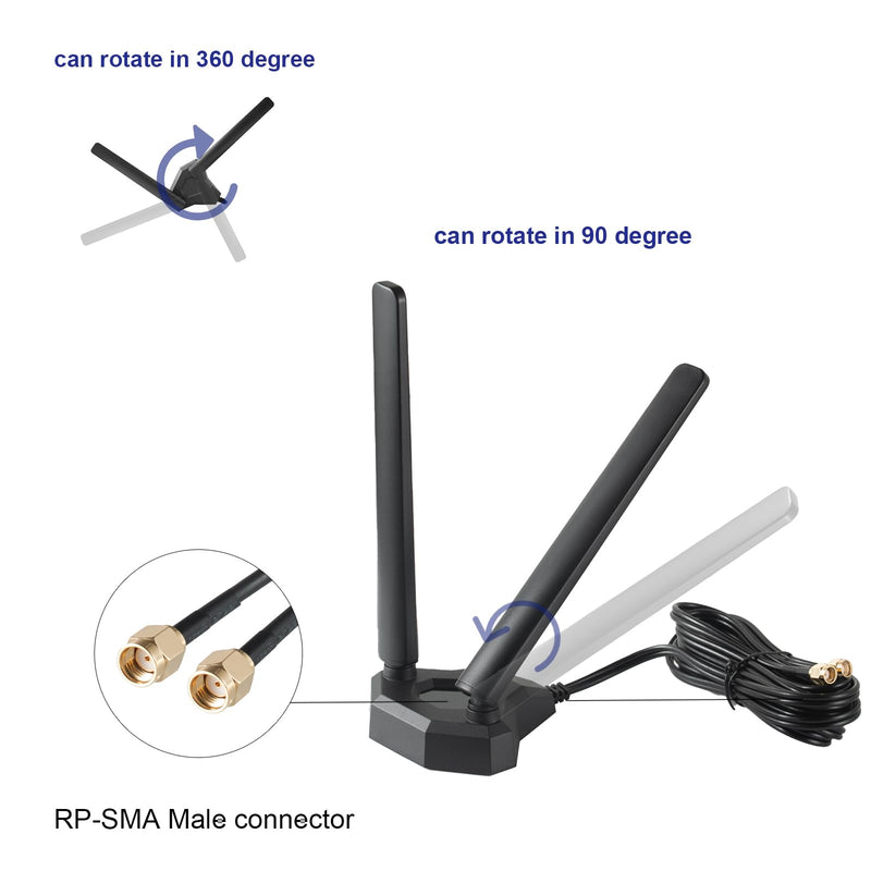 Tri-Band WiFi 6E Antenna 2.4GHz, 5GHz & 6GHz Magnetic Base Antenna for PC Desktop Computer & Gaming Motherboards WiFi Router Bluetooth Card