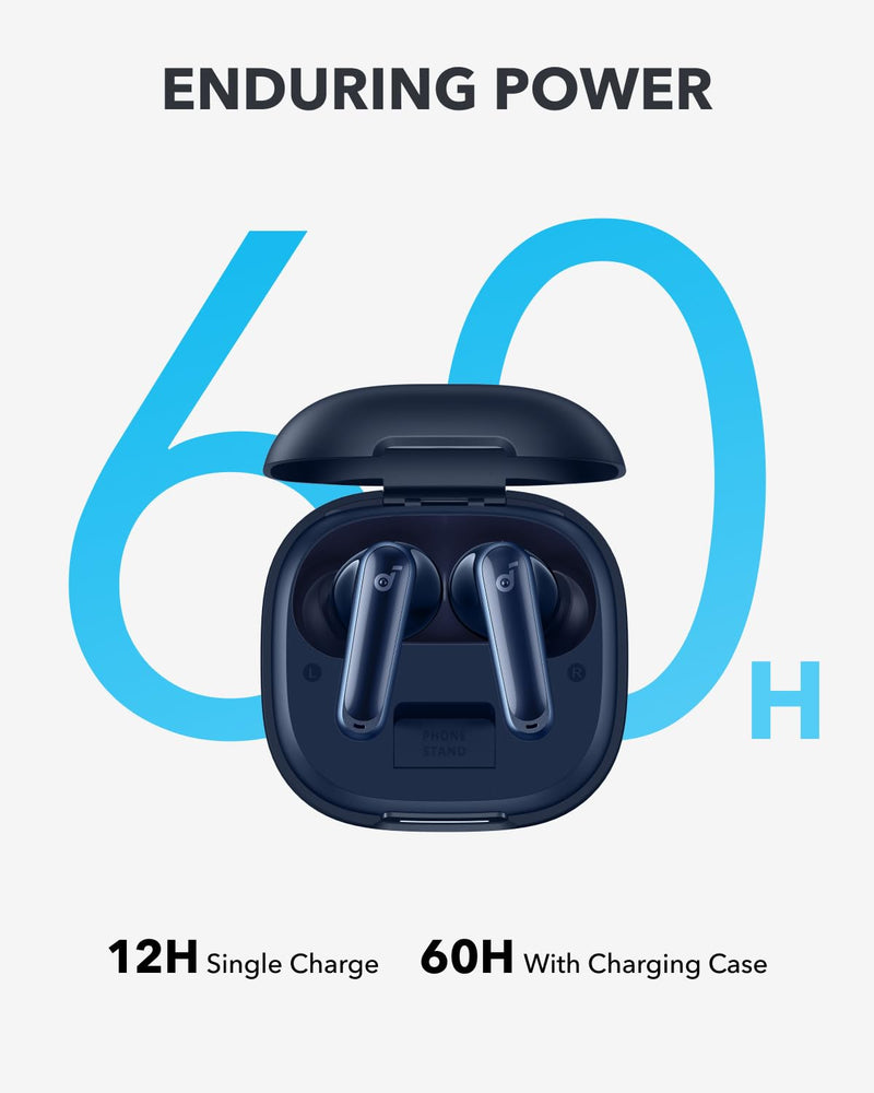 Soundcore P40i by Anker, Noise Cancelling Wireless Earbuds, Adaptive Noise Cancelling to Environments, Heavy Bass, 60H Playtime, 2-in-1 Case and Phone Stand, IPX5, Wireless Charging, Bluetooth 5.3 Navy Blue