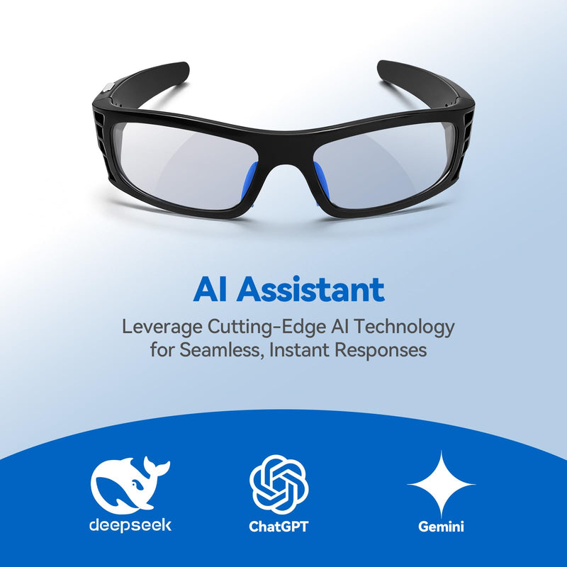 AI Smart Glasses for Women Men with Real-Time Translation, Music & Hands-Free Calling, AI Vioce Assistant, Photochromic Lens with UV & Blue Light Protection – Perfect for Hiking & Cycling Black Standard