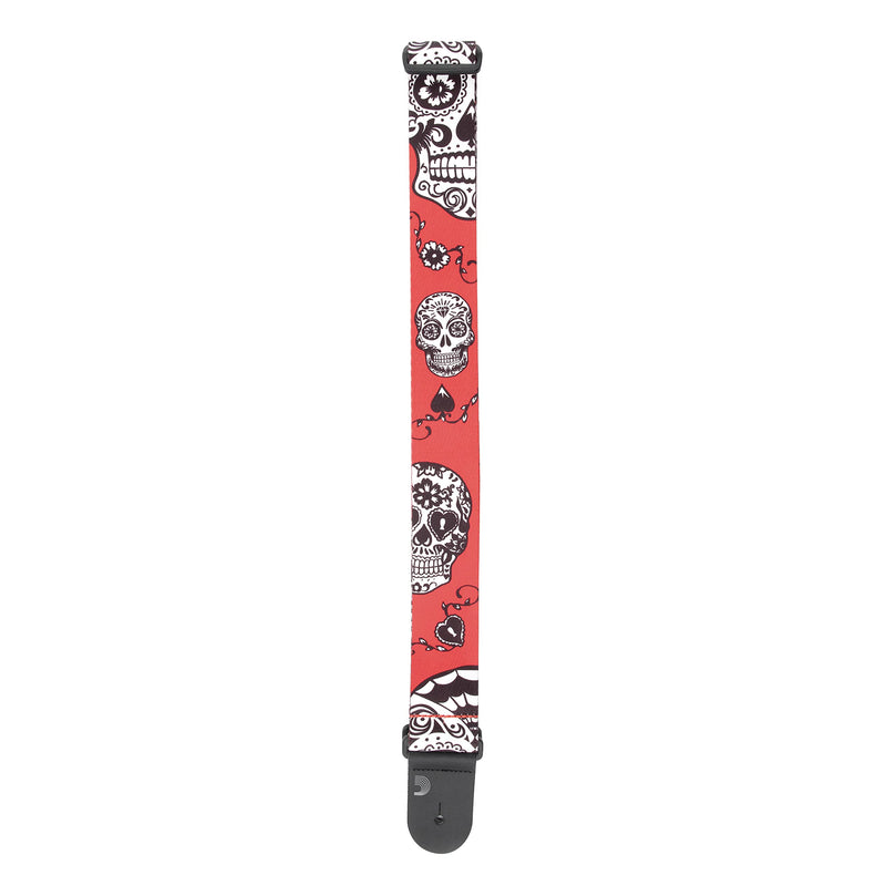Planet Waves D'Addario Accessories Guitar Strap - Guitar Accessories - Electric Guitar Strap Sugar Skulls - Red