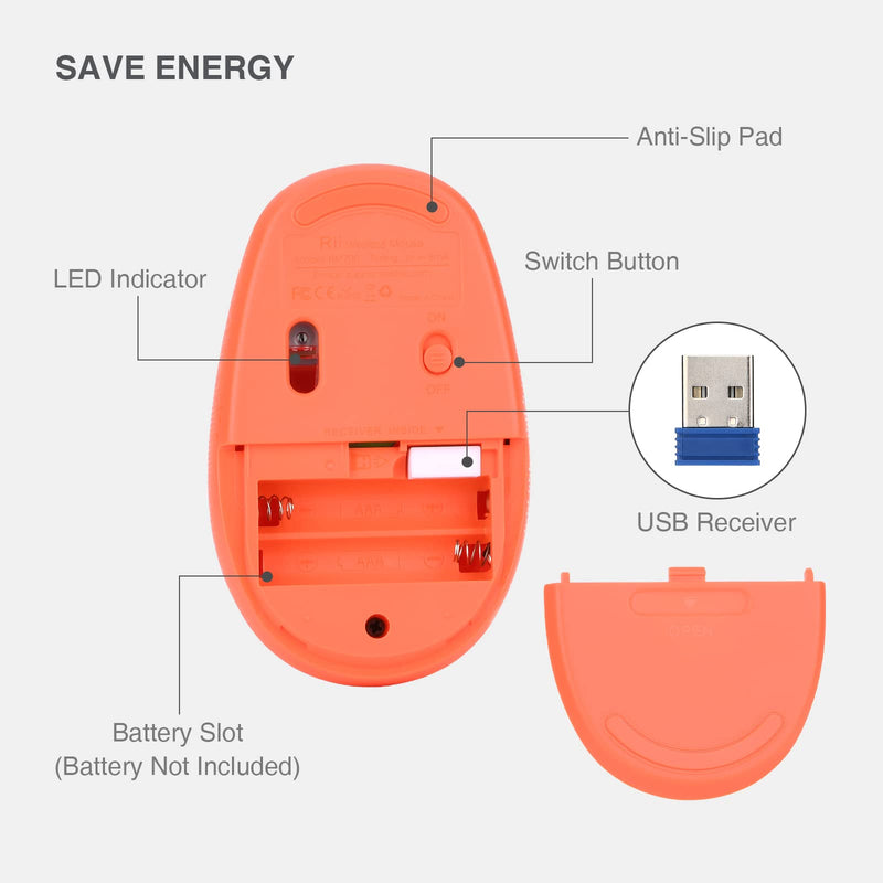 Wireless Mouse ,Rii RM700 2.4G Silent Mouse with 3200 DPI ,Computer Mouse with USB Nano Receiver for Laptop,PC,Mac,Chromebook,Windows and School Work(Orange) Orange