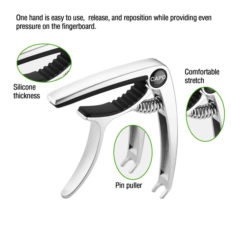 Guitar Capo, Capo, Capo for acoustic guitar, acoustic guitar capo, Capo for electric guitar, acoustic guitar capo 6 string, Guitar Capo for acoustic, Kapo, Guitar capos（Silver）