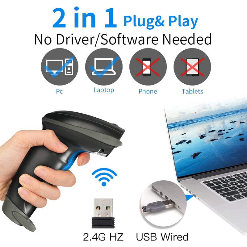 [AUSTRALIA] - Laser 2.4G Wireless 1D Bar Code Scanners Readers for Computers PC Laptop, UNIDEEPLY Barcode Handheld, Hand Scanning Label UPC EAN Reader Gun Cordless Retails, Black 