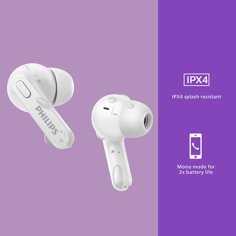Philips T2206 True Wireless Headphones with IPX4 Water Resistance and Super-Small Charging case Arctic White One size fits all In-Ear with Tip