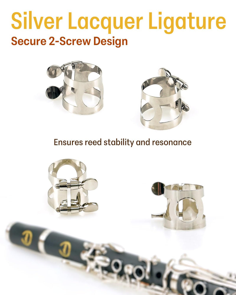 Libretto Clarinet Mouthpiece Kit, Giftable Standard Mouthpiece Set: ABS Mouthpiece, Plastic Cap, Silver Lacquered Ligature. Finely Designed for Beginner and Student.