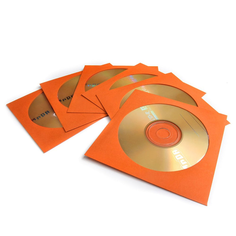 [AUSTRALIA] - Flexzion DVD CD Sleeves 100 Pack - Premium Paper CD Sleeves for Music Movie Video Game Disc - Thick Disc Sleeve CD Envelopes Storage with Window Cutout and Flap, Orange 