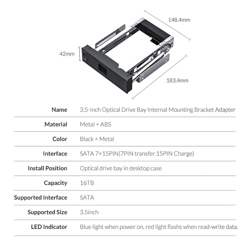 ORICO 5.25 Trayless Hot Swap Mobile Rack CD-ROM 3.5 inch Internal SATA Hard Drive SSD Adapter-1106SS