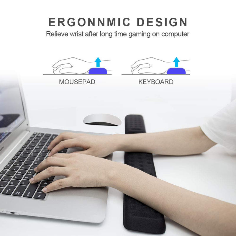 Keyboard and Mouse Wrist Rest Set Gaming Memory Foam Ergonomic Hand Palm Rest Support for Computer, PC, Laptop, Mac Typing and Wrist Pain Relief and Repair (17.3 Inch, Black)
