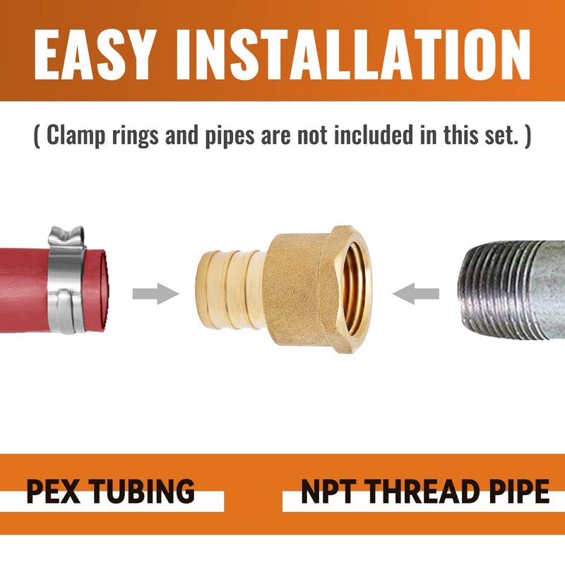 SUNGATOR 6-Pack PEX 3/4" x 1/2" NPT Female Threaded Adapter Crimp Fitting, No Lead Brass 3/4" x 1/2 ", 6 Pack