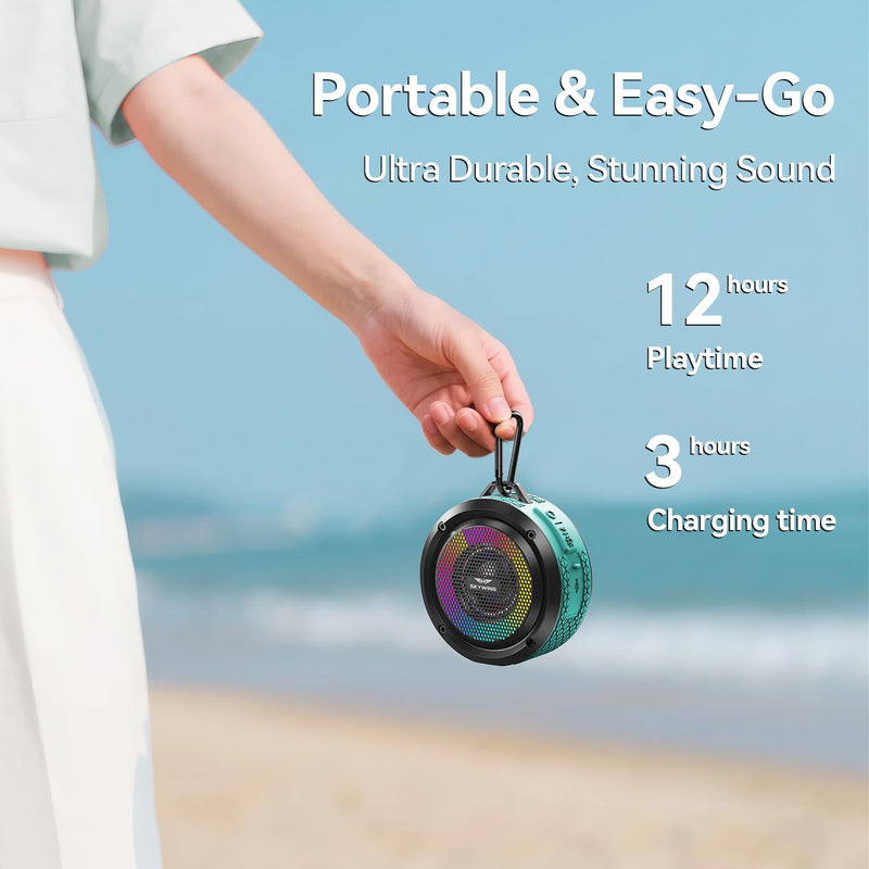 [AUSTRALIA] - Shower Speaker, Certified IPX7 Waterproof,Portable Bluetooth Speaker with Suction Cup,Hook,Light, Stocking Stuffers, Premium Mini Outdoor Wireless Speaker, Ideal Gift for Christmas (Blue) Blue 