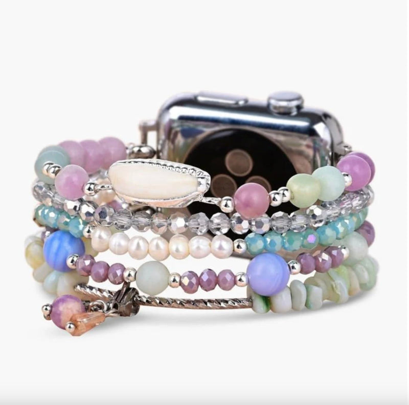Cape Diablo Handmade Gemstone Watch Band for Women Compatible with Apple Watch 38mm 40mm 41mm 42mm 44mm 45mm, Boho Stretchable Strap Fits for iWatch Series 11/10/9/8/7/6/5/4/3/2/1 SE 3/2/1 Large - Fits 6.5-7.0 inch wrists Seaside Dreams