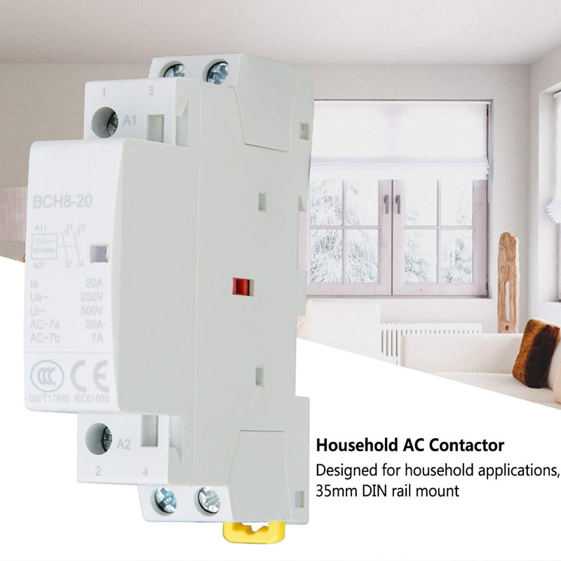 Jadeshay AC Contactor 2P 20A 24V 220V/230V 50/60Hz Household Contactor DIN Rail Mounting 1NO 1NC (24V)