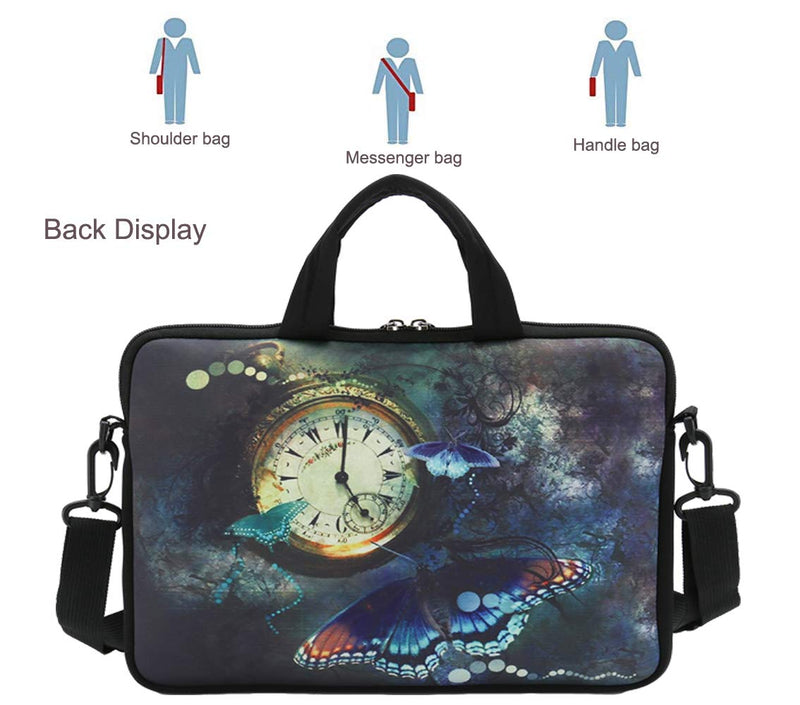 RICHEN 11 11.6 12 12.5 13 inches Case Laptop/Chromebook/Ultrabook/Notebook PC Messenger Bag Tablet Travel Case Neoprene Handle Sleeve with Shoulder Strap (11-13.3 inch, Clock &Butterfly) 11-13.3 inch Clock & Butterfly