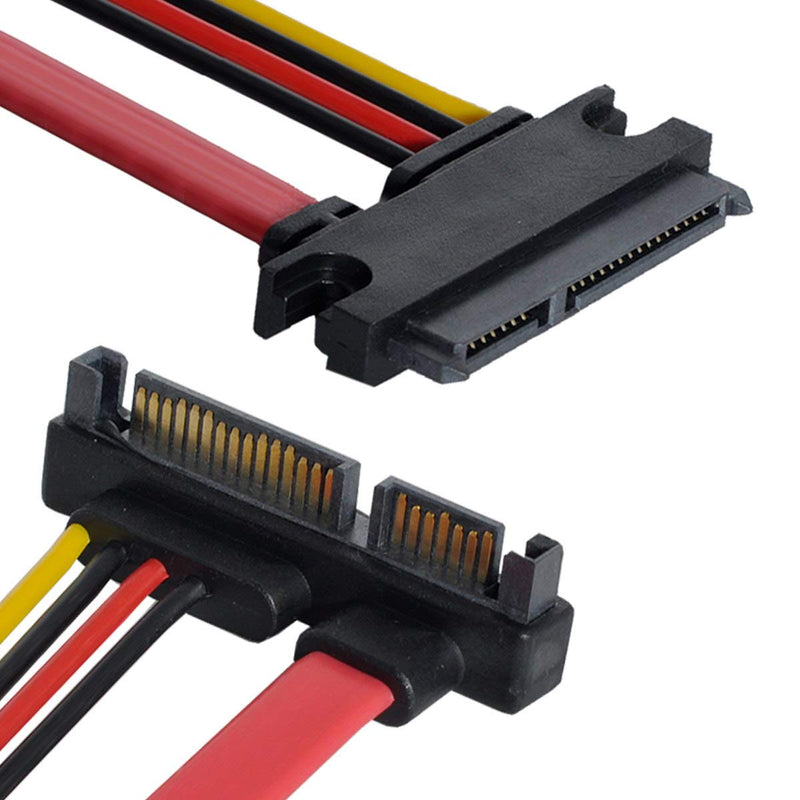 Xiwai Down Angled SATA III 3.0 7+15 22 Pin SATA Male to Female Data Power Extension Cable 30cm