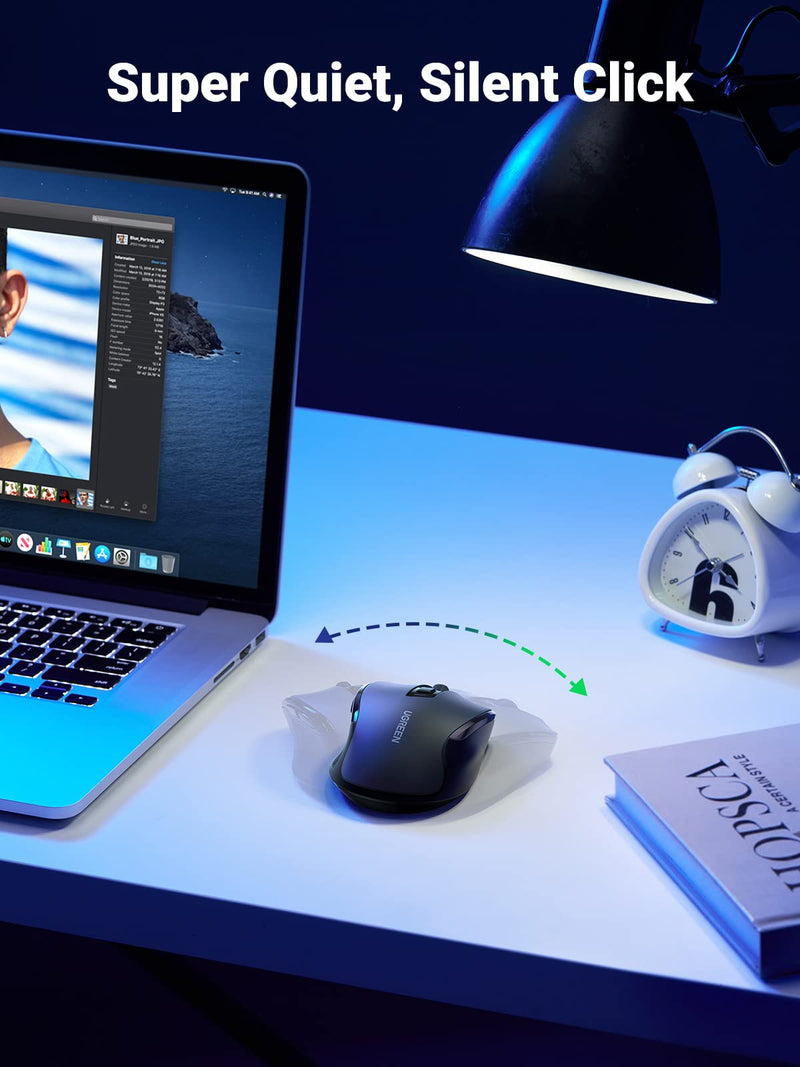 UGREEN Wireless Mouse, Ergonomic Mouse 5-Level 4000 DPI 6 Buttons, 2.4G USB Cordless Silent Mice with Nano Receiver, Wireless Mouse for Laptop, Computer, PC, MacBook, Chromebook - Black