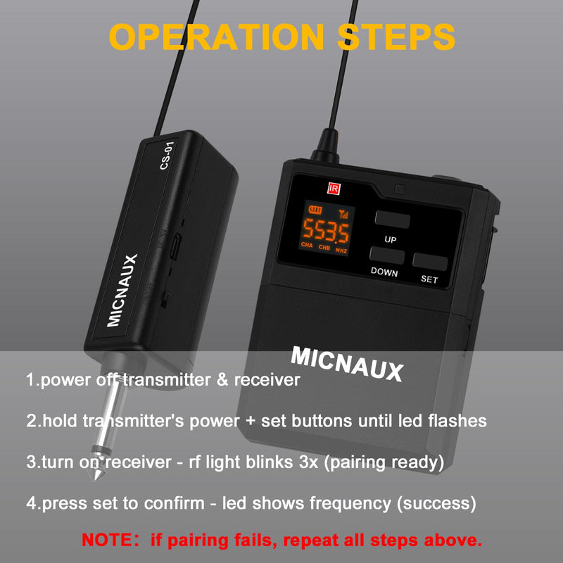 Wireless Lapel Microphone System with Headset & Lavalier Mics, UHF Bodypack Transmitters, Mini Rechargeable Receiver, 48 Channels in 500MHz, 260ft Range, Plug & Play for Wedding Speech Church BXMIC01