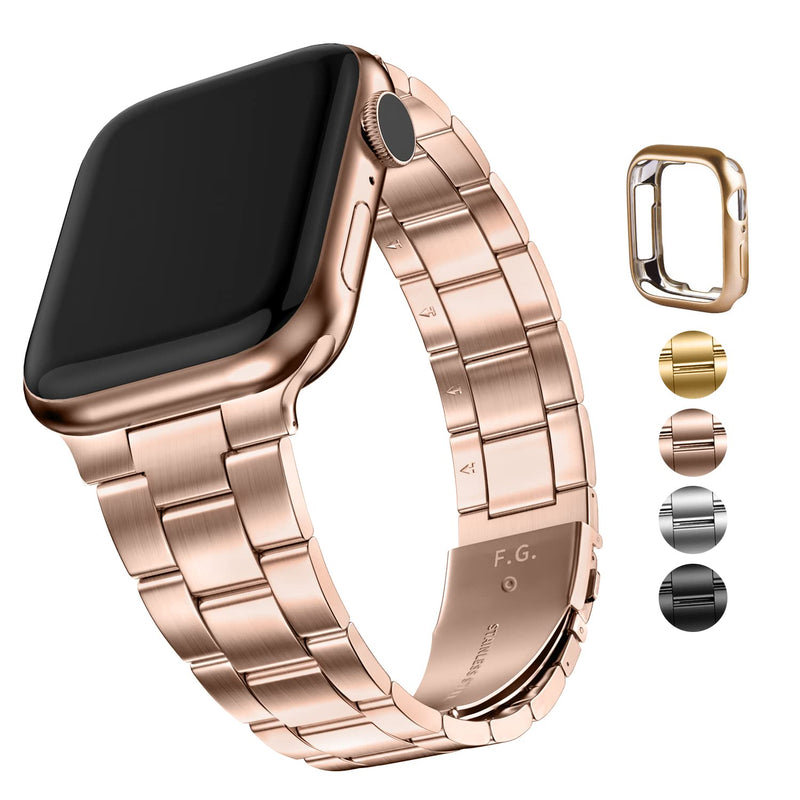 Fullmosa No-Tool Needed Band Compatible Apple Watch Band with Case 41mm 40mm 38mm Silver & Rose Gold