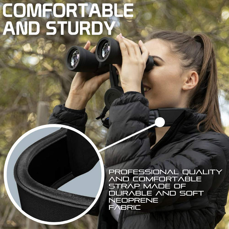 Neoprene Neck Shoulder Strap for Cameras and Binoculars - Comfortable Adjustable Fit for Men and Women with Anti Slip Material - Lightweight Design for Binocular Telescopes, and Rangefinders Black