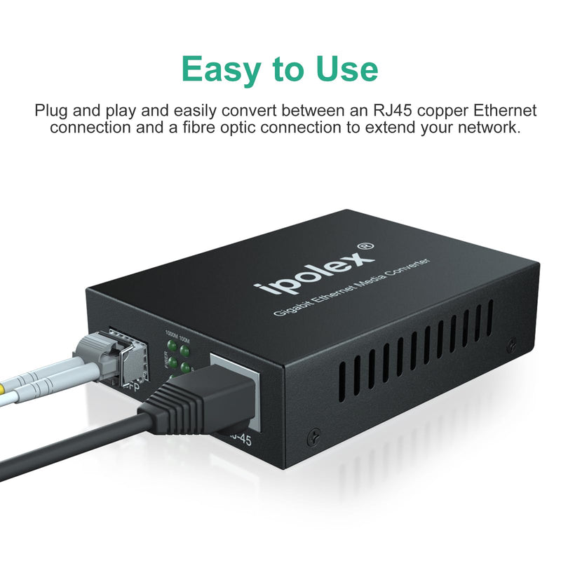 ipolex 1.25G Gigabit Ethernet SFP to RJ45 Fiber Media Converter, 10/100/1000M RJ45 to 1000M SFP Slot, Fiber to Ethernet Converter, Supports 1000BASE-SX/LX LC Transceiver Module x1