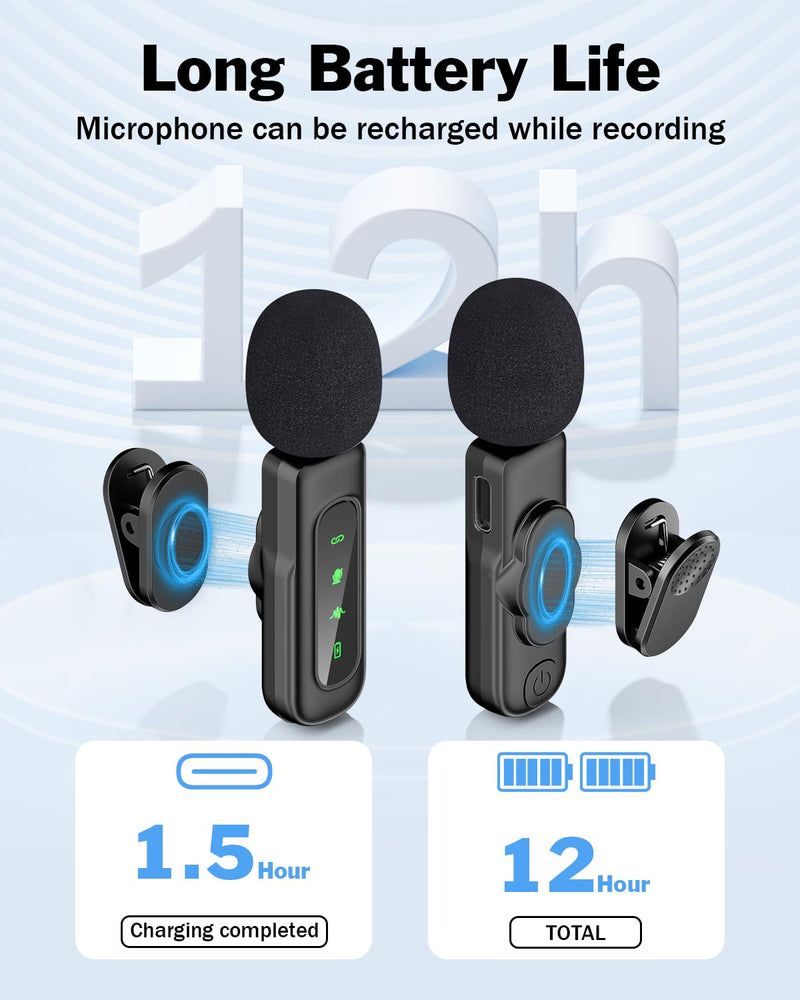 PoP voice 3in1 Wireless Lavalier Microphone for iPhone/Android/Camera/iPad, mini Microphone with Magnetic Collar Clip, Mini Lapel Lav Mic with Noise Reduction for Vlog YouTube TikTok Interview