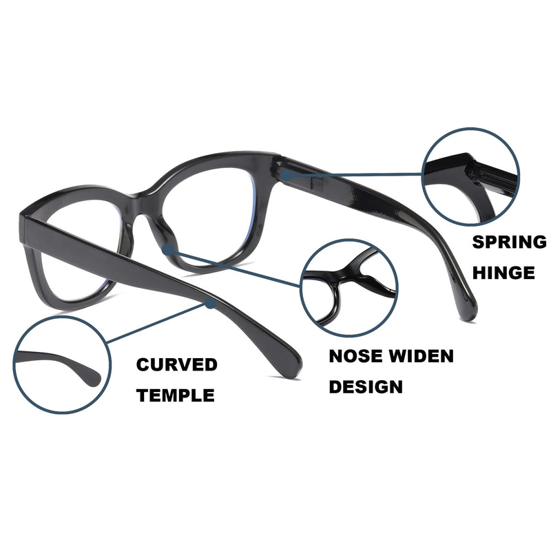Oversized Reading Glasses for Women,3 Pack Blue Light Blocking Computer Spring hinge Readers Black&leopard&grey Leopard 1.5 x
