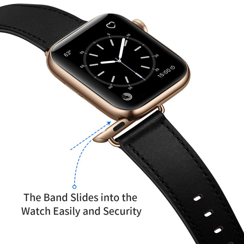 OUHENG Compatible with Apple Watch Band 42mm(Series 10) 41mm 40mm 38mm, Genuine Leather Band Replacement Strap Compatible with Apple Watch (Black+Black/Bronze Gold)