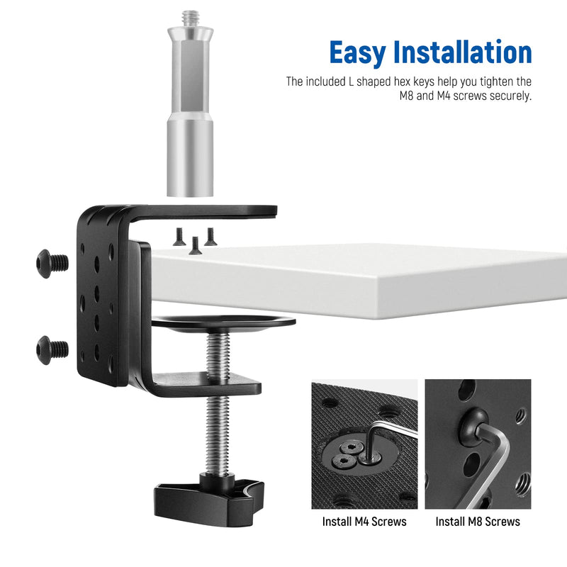 [AUSTRALIA] - NEEWER Heavy Duty C Clamp with Mounting Column for Light Stand, Adjustable Metal Desk Clamp with 1/4" 3/8" Screws for Ring Light LED Video Light Camera, Max Load 44lb/20kg, ST-CCD1 1 Pack 