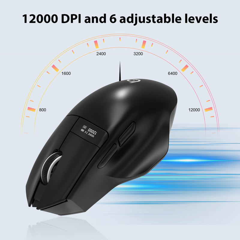 G9Pro Wireless Bluetooth Mouse with LED Screen Display | 12000 DPI Computer Mouse with 6 Adjustable DPI, Wired/BT1/2.4G Tri-Mode, Type-C Rechargeable, Lightweight & Office Use for PC Black