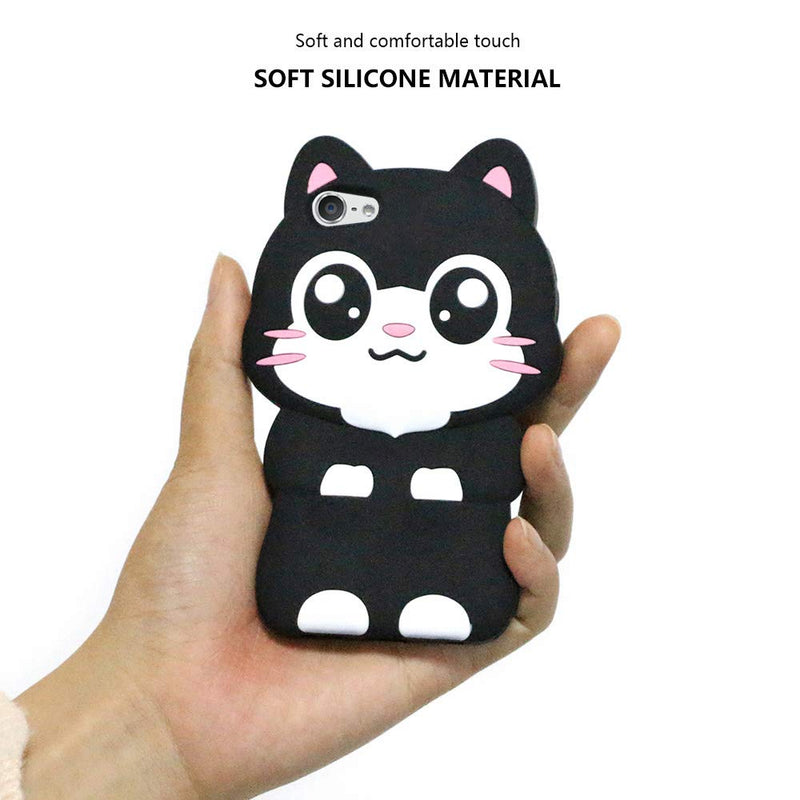 Cute iPod Touch 7 Case, iPod Touch 6 Case, iPod Touch 5 Case, Funny Kawaii 3D Cartoon Big Eye Black Cat Kitty Animals Soft Silicone Shockproof Cases Cover for Kids Child Girls Women Pocket Cat