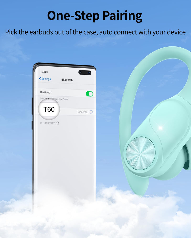 2 Sets Bluetooth Headphones Wireless Earbuds 80hrs Playtime Wireless Charging Case Sports Ear buds with Earhook Premium Deep Bass IPX7 Waterproof Over-Ear Earphones for Phone Laptop Black + Mint Green
