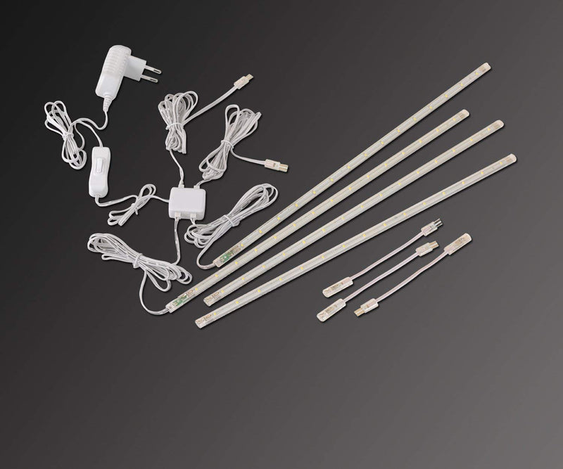 LED Display Light Bar Kit - (4) 16inches Plug-in Linkable Strip Lights for Large Display Cabinet - Series + Parallel Connection - White 6000K Cool White (6000K)