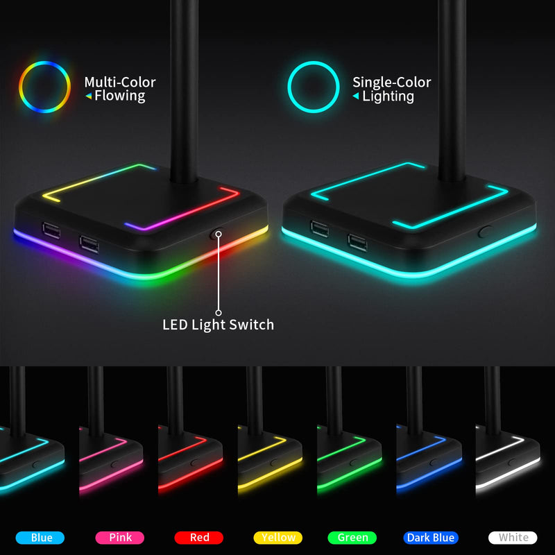 Headphone Stand with Wireless Charger TEEDOR RGB Gaming Headset Holder Hanger Rack with 10W/7.5W QI Charging Pad & 2 USB Charger Ports for Desktop PC Game Earphone Accessories, Black