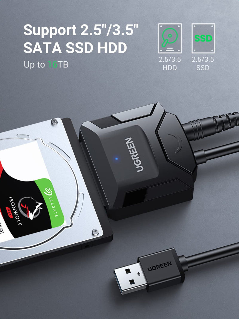 UGREEN SATA to USB 3.0 Adapter Cable for 3.5 2.5 Inch SSD HDD SATA III Hard Drive Disk Converter Support UASP Compatible with Samsung Seagate WD Hitachi Toshiba with 12V Power Adapter