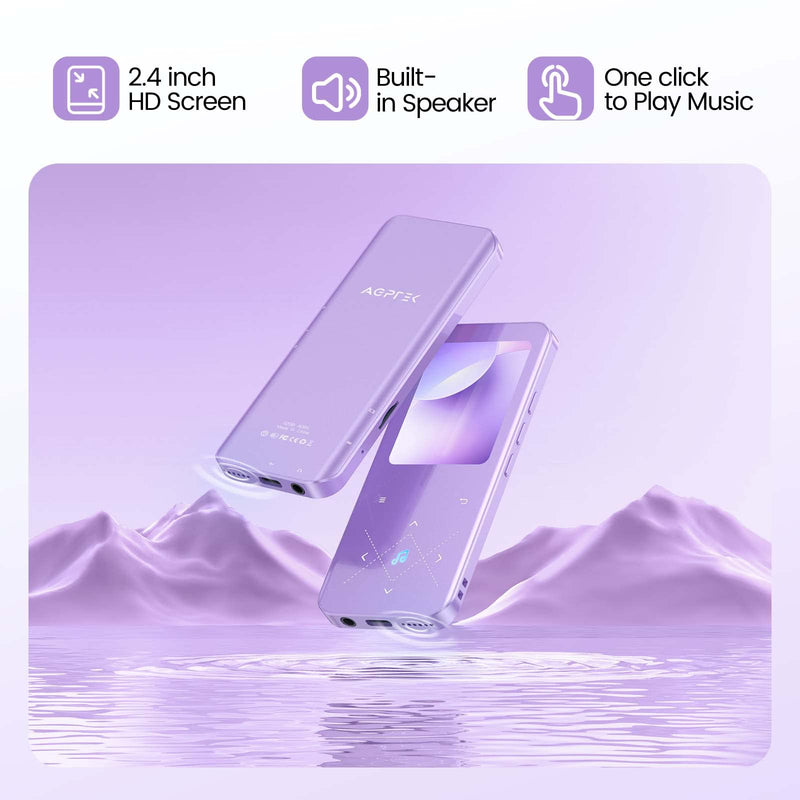 [AUSTRALIA] - 32GB MP3 Player with Bluetooth 5.3, AGPTEK A09X 2.4" Screen Portable Music Player with Speaker Lossless Sound with FM Radio, Voice Recorder, Supports up to 128GB, Purple 