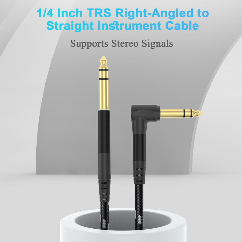 1/4 Inch TRS Instrument Cable 20ft 2-Pack, Right-Angled to Straight 6.35mm Guitar Bass AMP Cord, Stereo Audio Line for Electric Guitar, Bass, Keyboard, Mixer, Amplifier, Speaker 20 Feet 1/4 TRS Cable