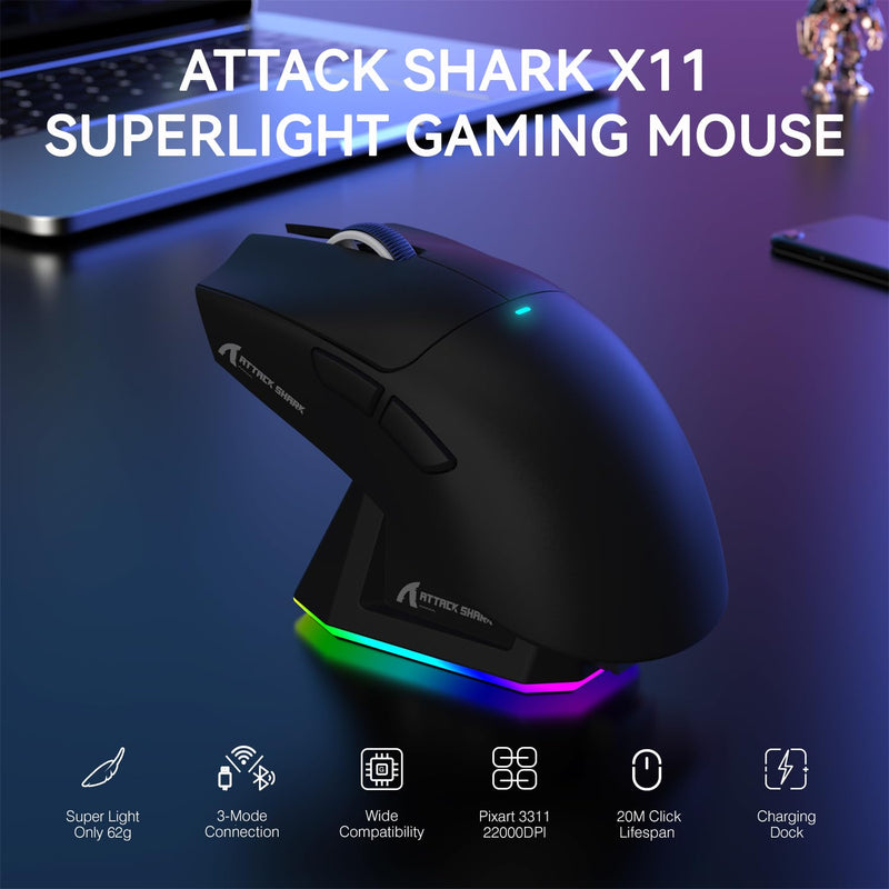 ATTACK SHARK M36 HE Gaming Keypad & X11 Wireless Gaming Mouse Combo, 36-Key Magnetic Switch Keyboard, 8000Hz Polling Rate, 0.01mm Rapid Trigger, PAW3311 Sensor, 22,000 DPI, RGB Dock, Gradient Black