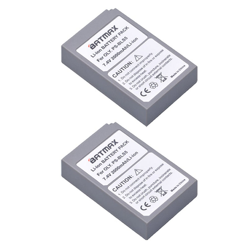 Batmax 2000mAh 2Pcs BLS-5 BLS-50 PS-BLS5 Battery + LED Dual USB Charger for Olympus BLS-5 E-PL2,E-PL5,E-PL6,E-PL7,E-PL8, E-PL9, E-PL10,E-PM2,OM-D E-M10,E-M10 Mark II,III,E-M10 IV,Stylus1 Cameras
