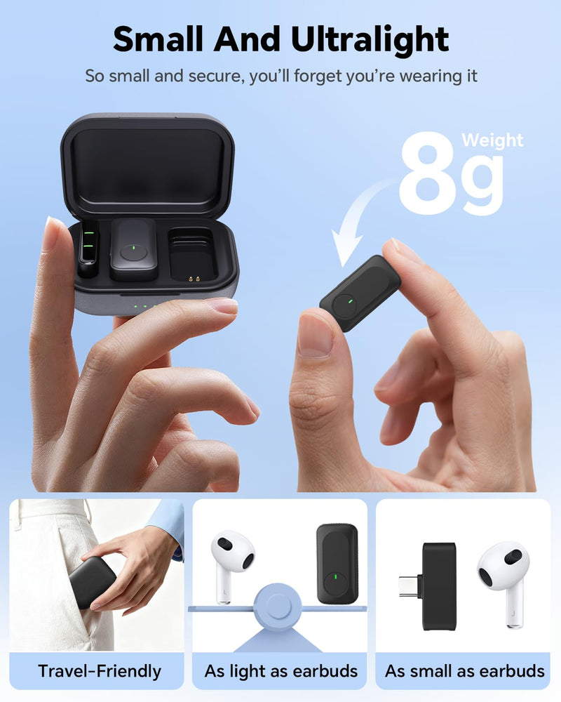 [AUSTRALIA] - Wireless Lavalier Microphone for iPhone/Android Phone/Laptop/PC, Mini Lapel Mic with 50H Battery Life Charging Case, 100FT Range and Noise Reduction, for Video Recording, Streaming, TikTok 