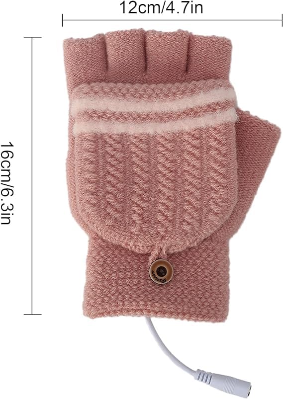 Mens Womens USB Heated Gloves Mitten USB Hands Warmer Laptop Gloves Full& Half Fingerless Winter Warm Heating Gloves Women Pink - 3