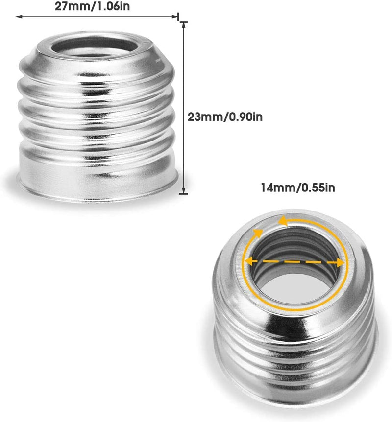 UU19EE E14 to E27 LED Bulbs Socket Adapter, Lamp Holder Converter, Nickel Plated Iron, Edison Screw Adapter Converter, for LED Lamp, Incandescent Lamp, 230 V, Not Dimmable, Pack of 6