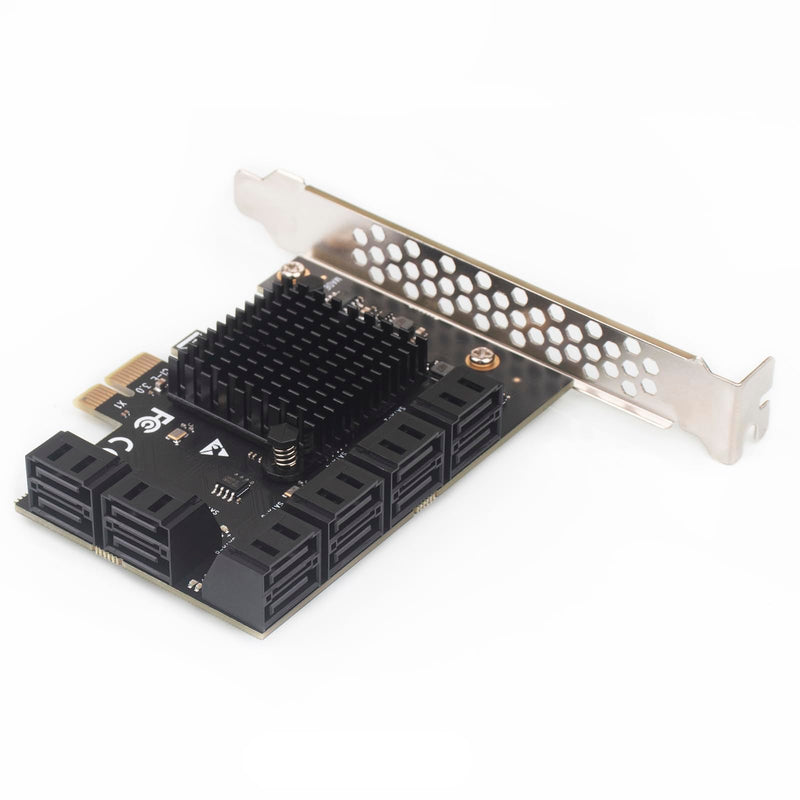 PCIe x1 to 12-Port SATA3.0 Expansion Card,6Gbps SATA Adapter for SSD/HDD, Plug and Play with 12 Status LEDs, Compatible with Windows/Linux/Ubuntu/ESXi/Synology NAS (with SATA Cables) 12 ports + ordinary SATA cable